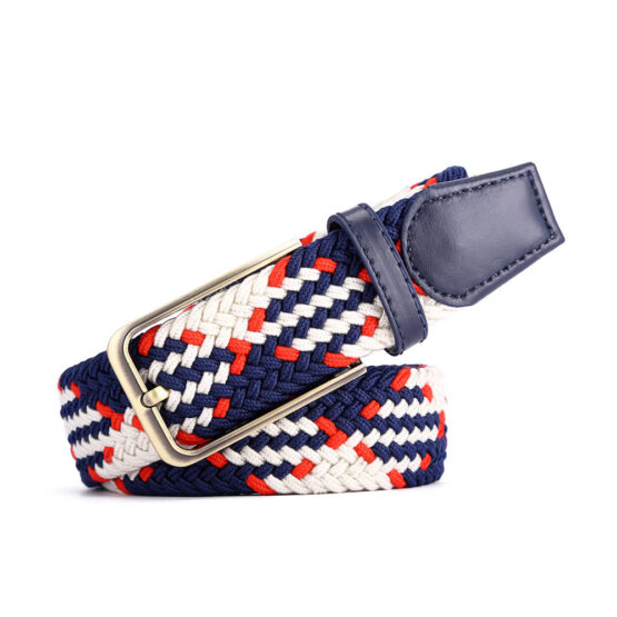 Elastic Braided White – Navy Blue – Red Belts Copper Colored Buckles